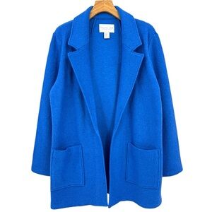 Rachel Zoe Wool Blend Textured Open Blazer Jacket Patch Pocket Cerulean Blue XL